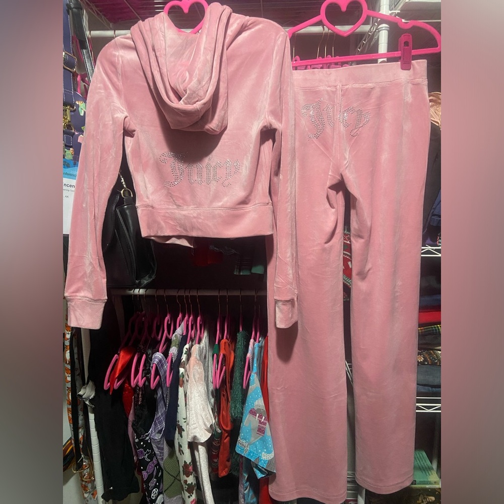 NEW! JUICY COUTURE Velour OG Bling Tracksuit Hoodie & Pant Set Rose Size XS